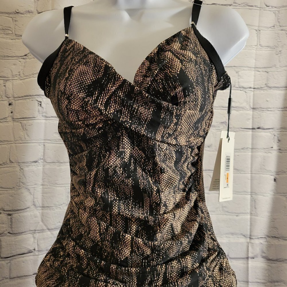 Calvin Klein Printed Twist Tummy-Control Tankini TOP ONLY